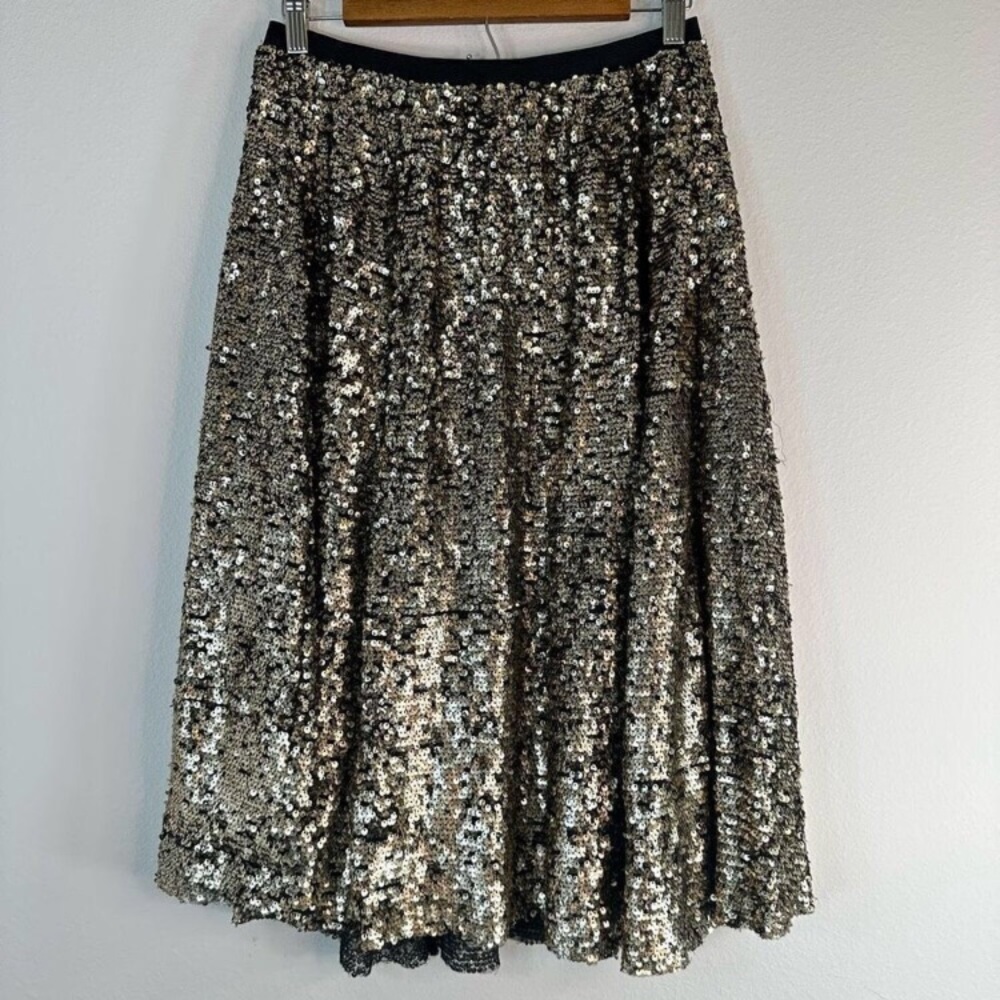 Maeve Anthropologie Gold All Over Sequin Embellished Midi Skirt Women Small Glam